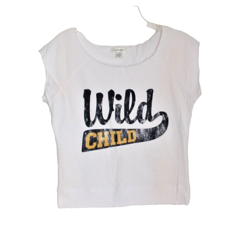 Derek Heart Wild Child T Shirt White Cap Ripped Edge and Neckline Size L
